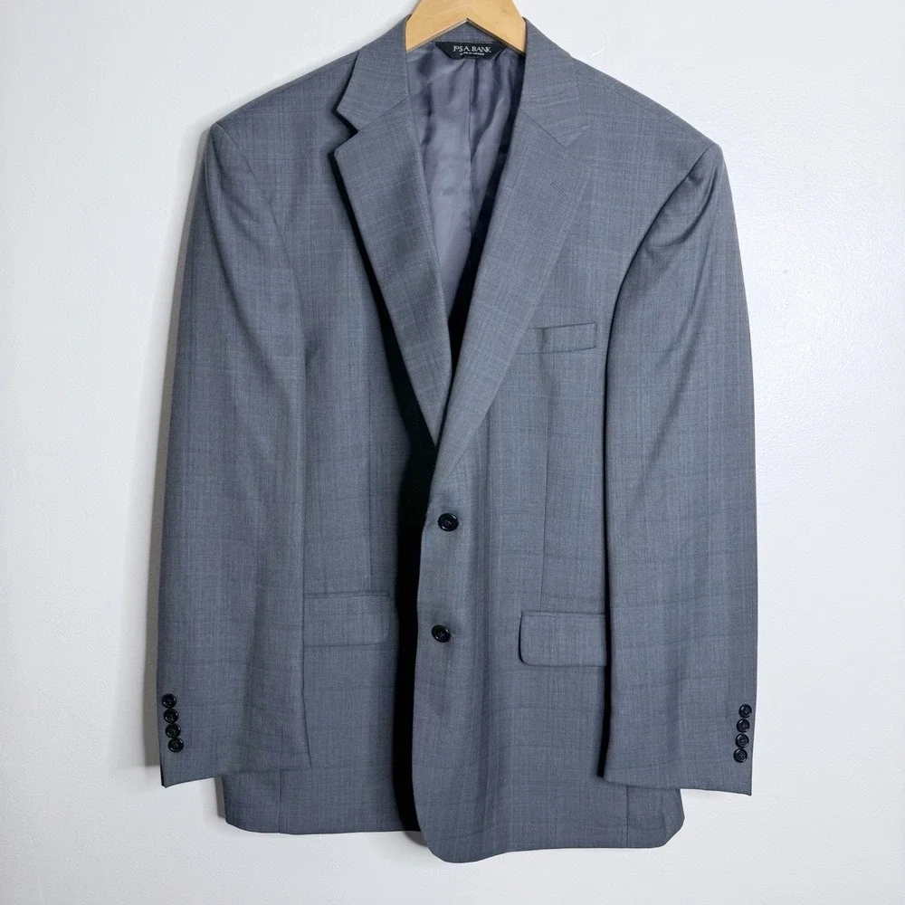Jos. A. Bank James Wool Silk Blend Blazer Jacket  Blue Plaid 44R Preppy Business